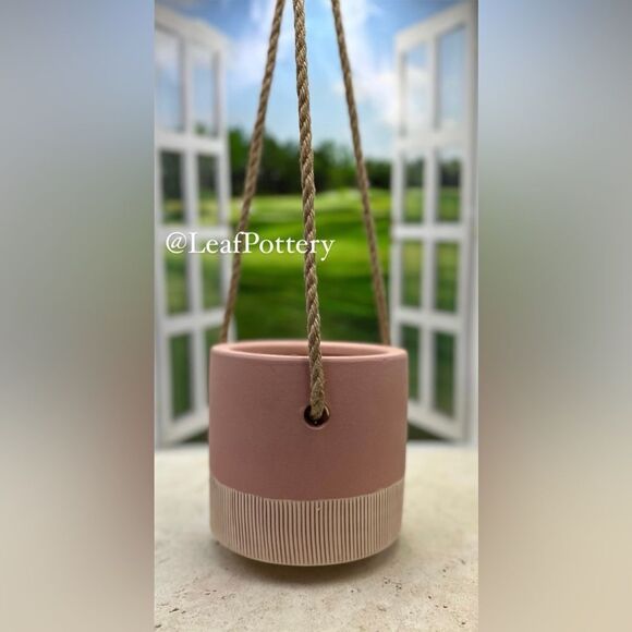Other - Blush Pink /Beige Ceramic Hanging  Planter Pot with 21” Rope